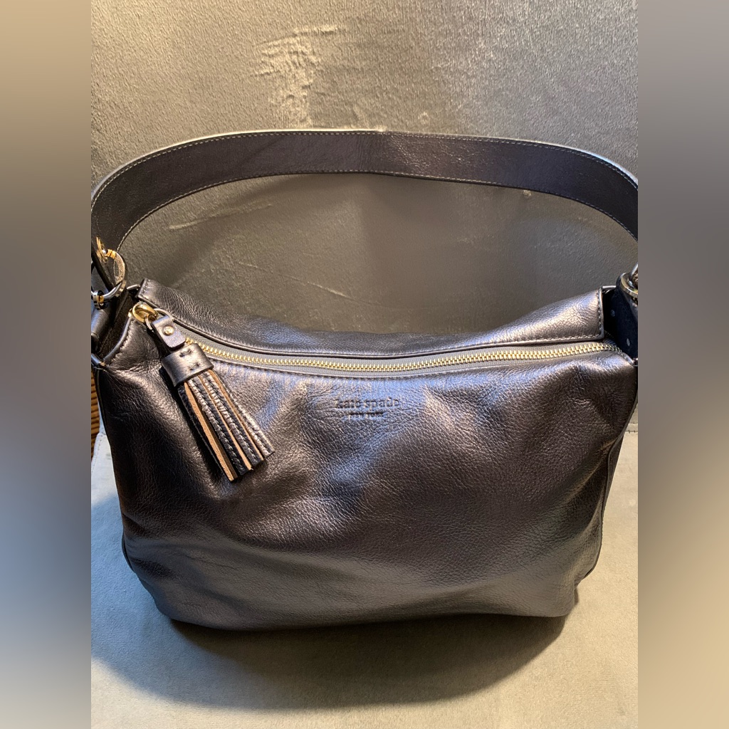 Kate Spade Silver Gunmetal Metallic Hobo Handbag Euc